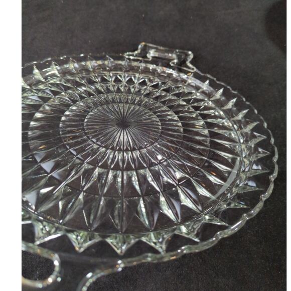 Jeanette Glass Windsor Clear Diamond Pattern Handled Sandwich Plate 12" - Picture 4 of 6